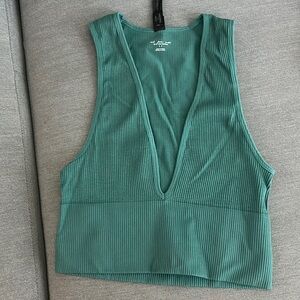 URBAN OUTFITTERS forest green/teal V-neck ribbed tank top